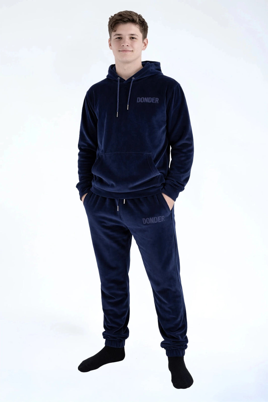 Velvet Jogger Midnight Navy — fluwelen twinning jogger — achterkant | Donder