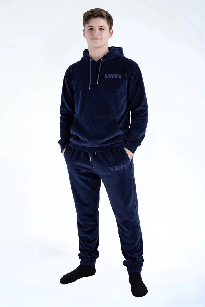 Velvet Jogger Midnight Navy — fluwelen twinning jogger — achterkant | Donder