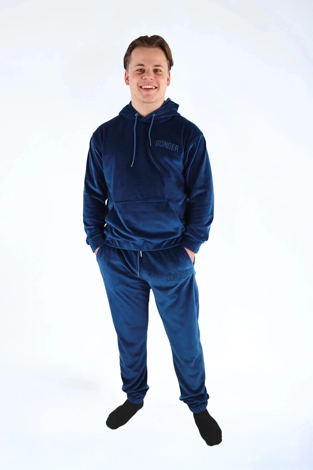 Velvet Trui Midnight Navy — fluwelen twinning trui navy — pasvorm | Donder
