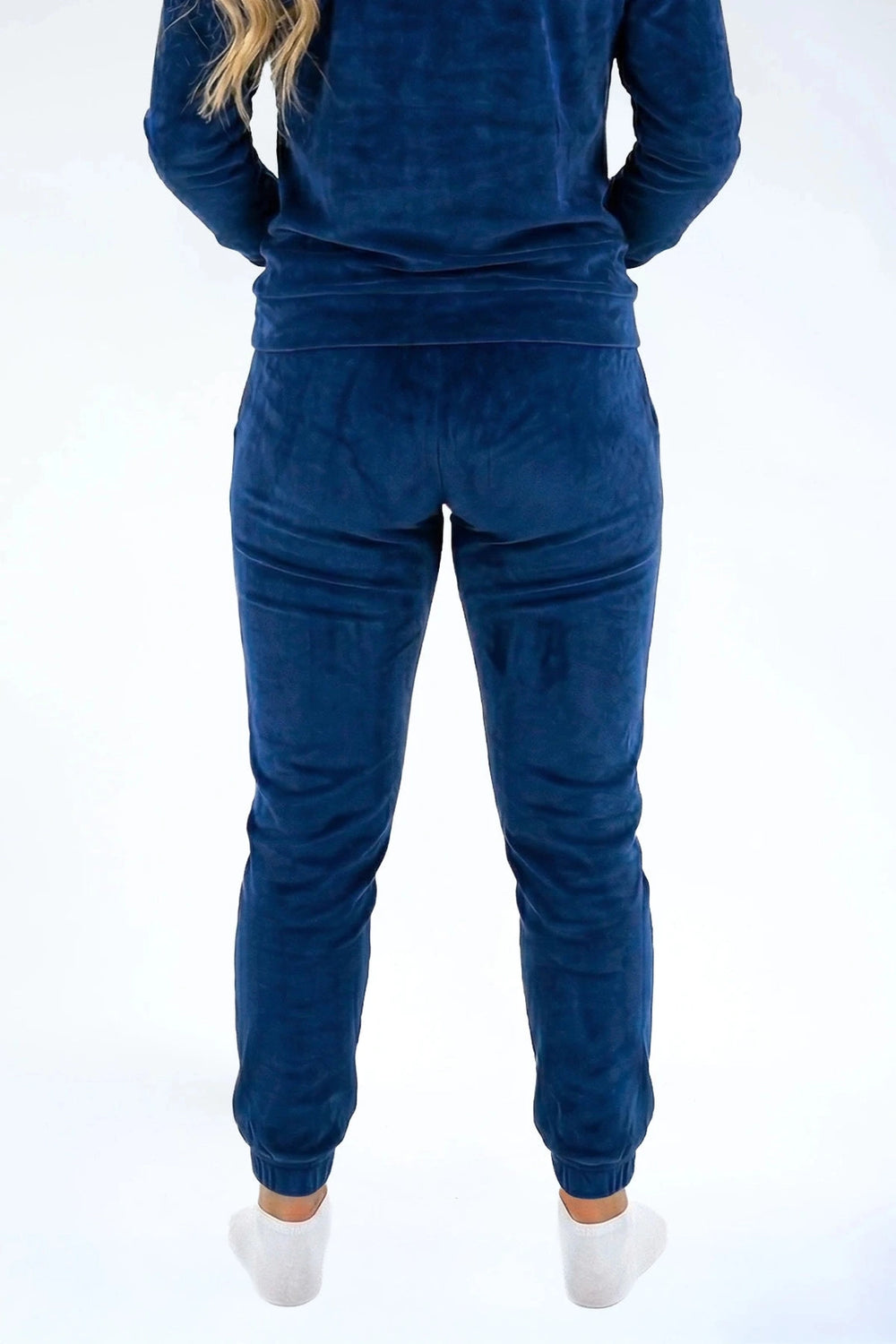 Velvet Jogger Midnight Navy — fluwelen twinning jogger — detail | Donder