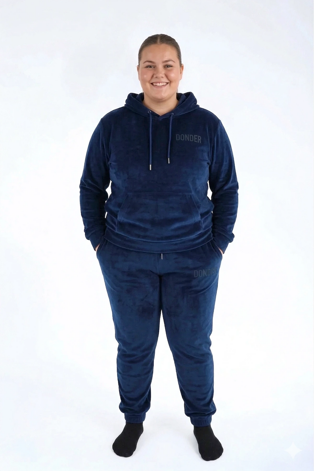 Velvet Trui Midnight Navy — fluwelen twinning trui navy — stofdetail | Donder