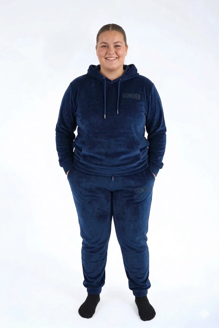 Velvet Trui Midnight Navy — fluwelen twinning trui navy — stofdetail | Donder
