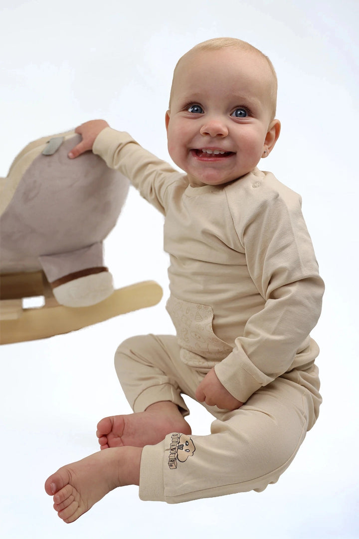 Trainingspakje taupe — zacht katoenen kinder setje — styling | Donder
