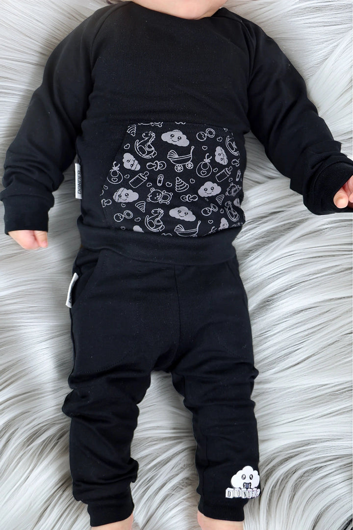 Trainingspakje zwart — zacht katoenen kinder setje — styling | Donder