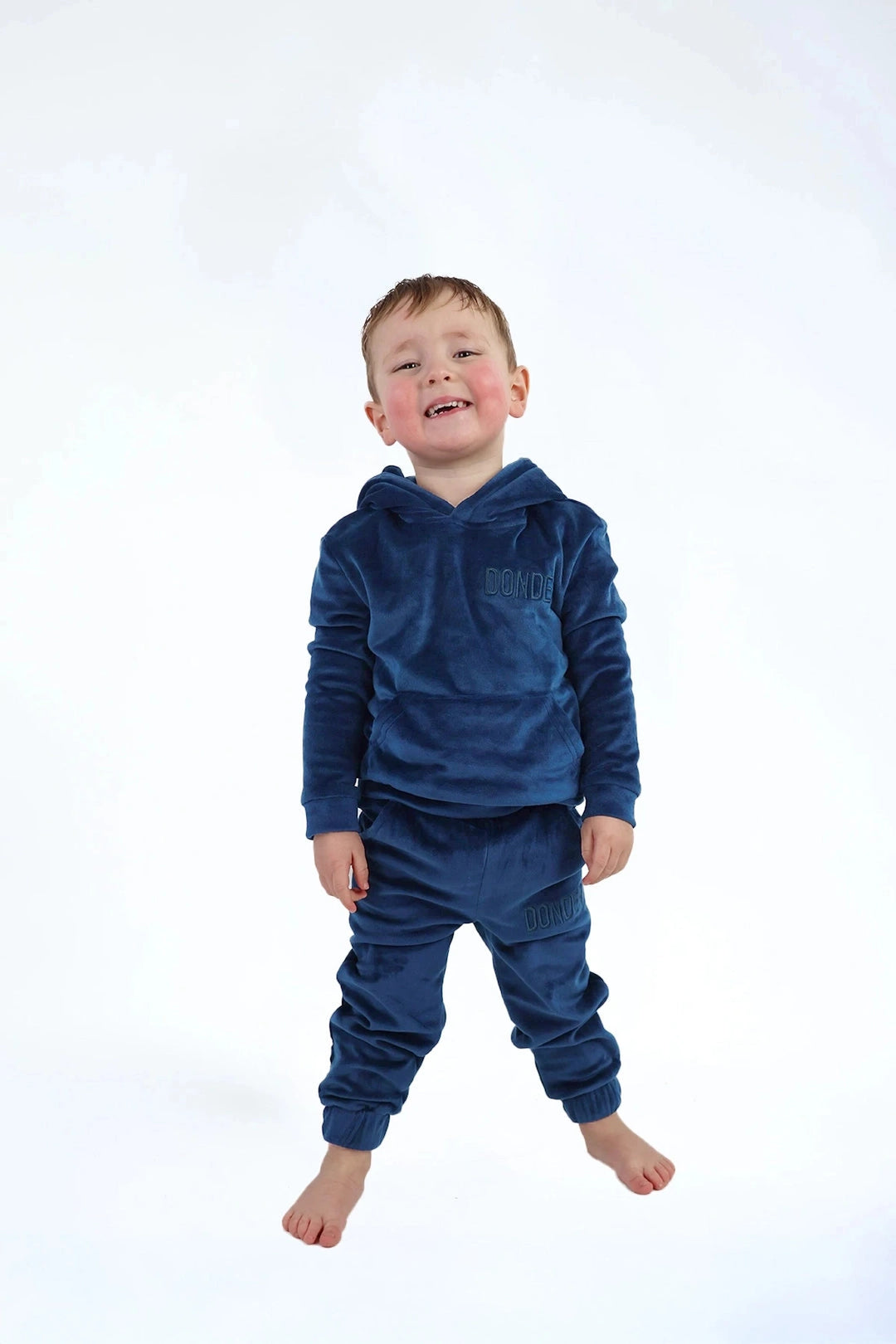 Velvet Suit Midnight Navy — luxe fluwelen kinderpak blauw — achterkant | Donder