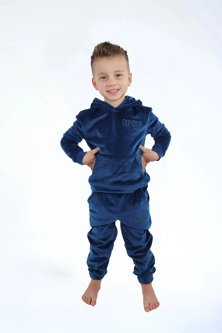 Velvet Suit Midnight Navy — luxe fluwelen kinderpak blauw | Donder