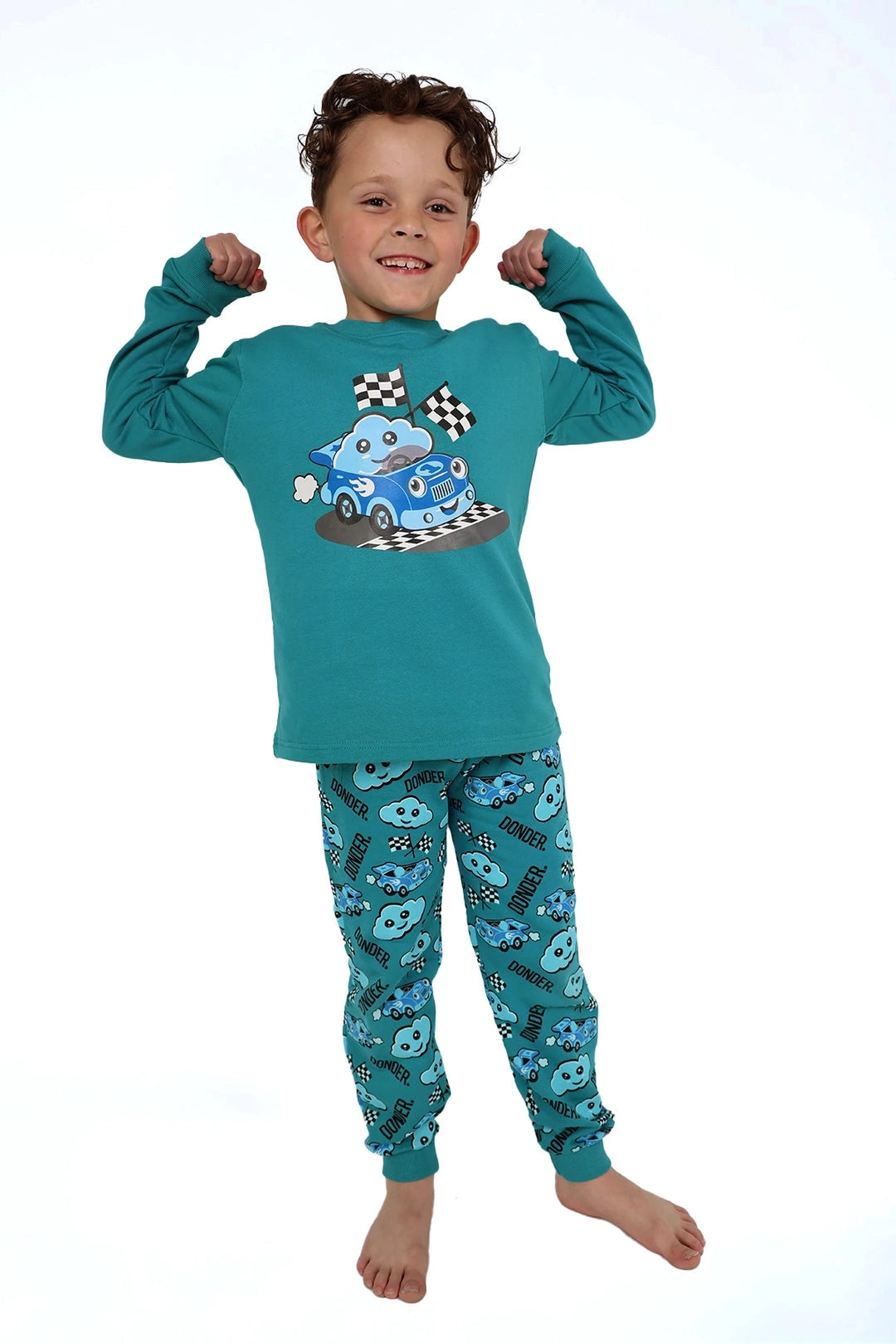 Joggyama Lagoon Drift — combi jogger pyjama kids — maat detail | Donder