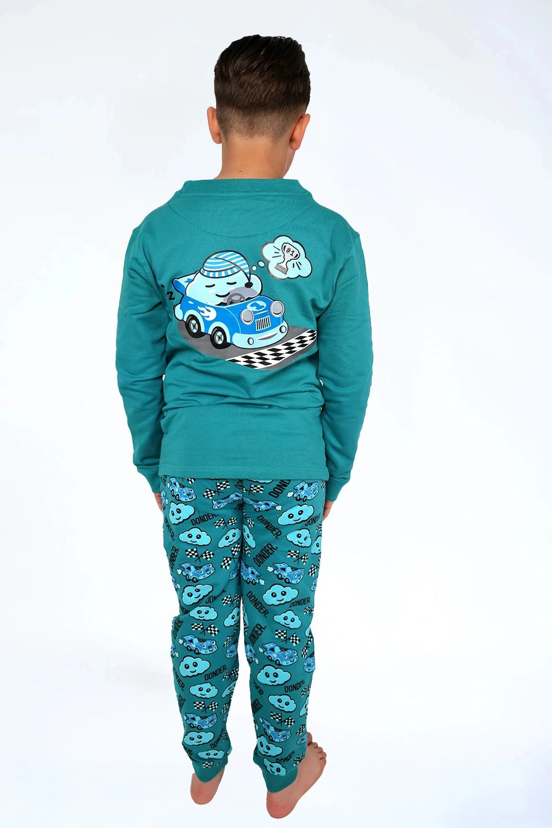 Joggyama Lagoon Drift — combi jogger pyjama kids — detail | Donder