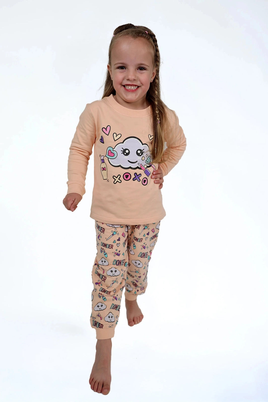 Joggyama Pink Beauty — combi jogger pyjama kids — maat detail | Donder