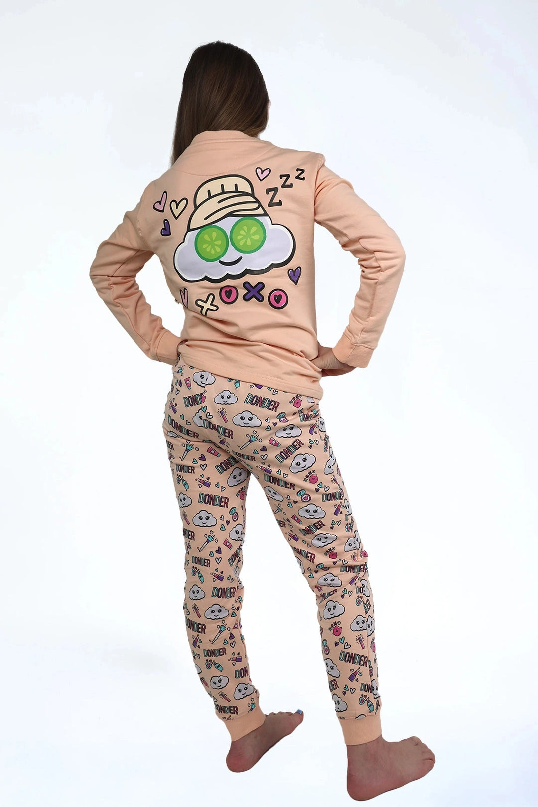 Joggyama Pink Beauty — combi jogger pyjama kids — detail | Donder