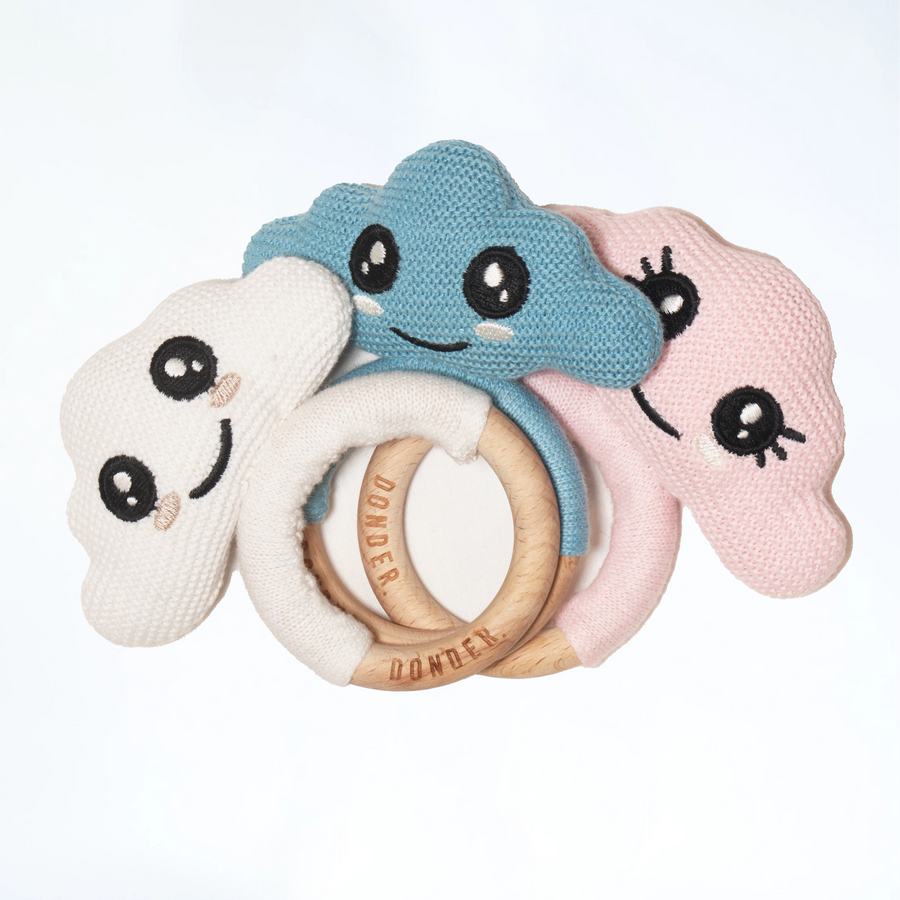 Rammelaar Wolkenvriendjes — pluche babyrammelaar | Donder