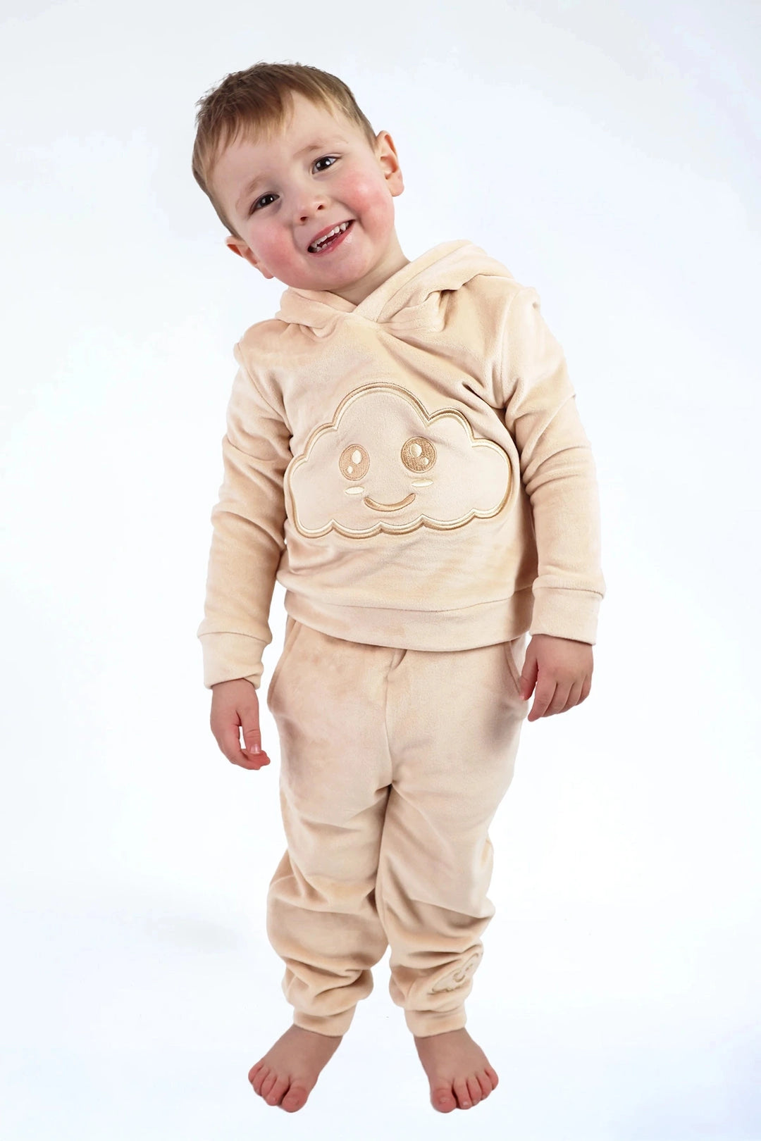 Velvet Suit Banana Freeze — luxe fluwelen kinderpak — close-up | Donder