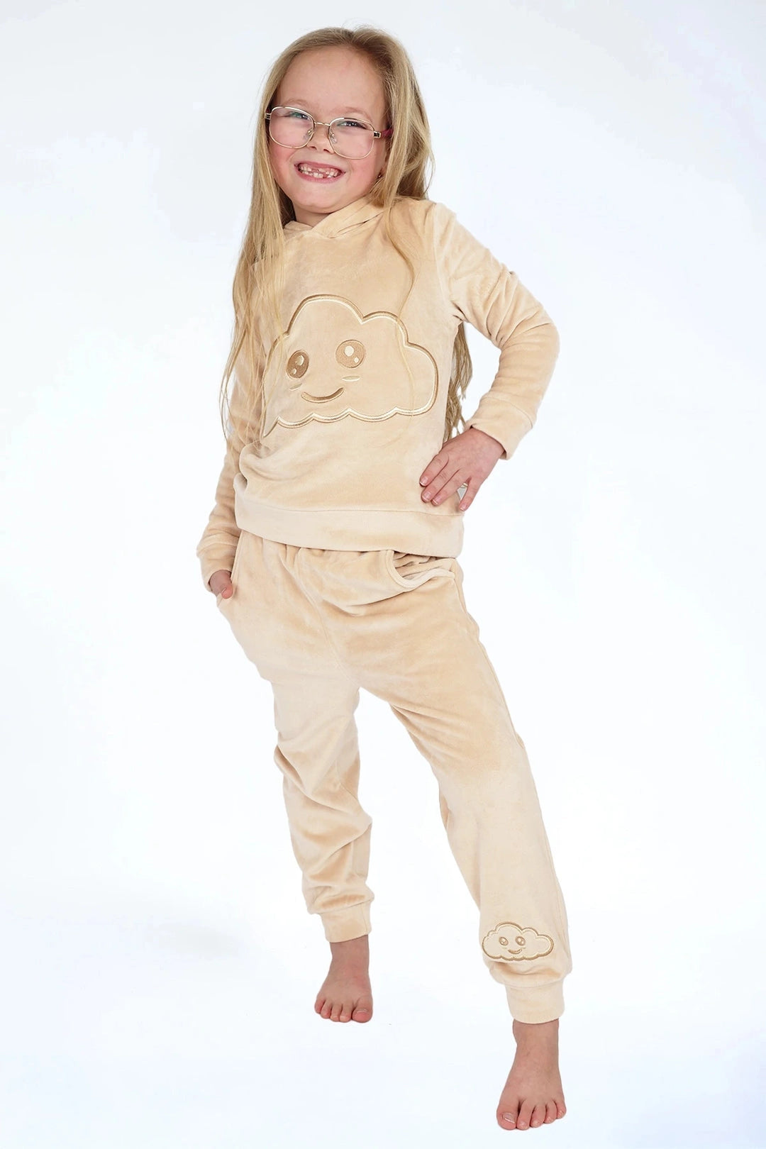 Velvet Suit Banana Freeze — luxe fluwelen kinderpak — stofdetail | Donder