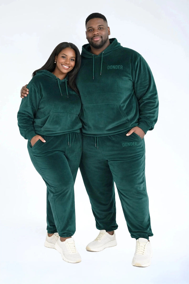 Velvet Jogger Forest Green — fluwelen twinning jogger — volledig beeld | Donder