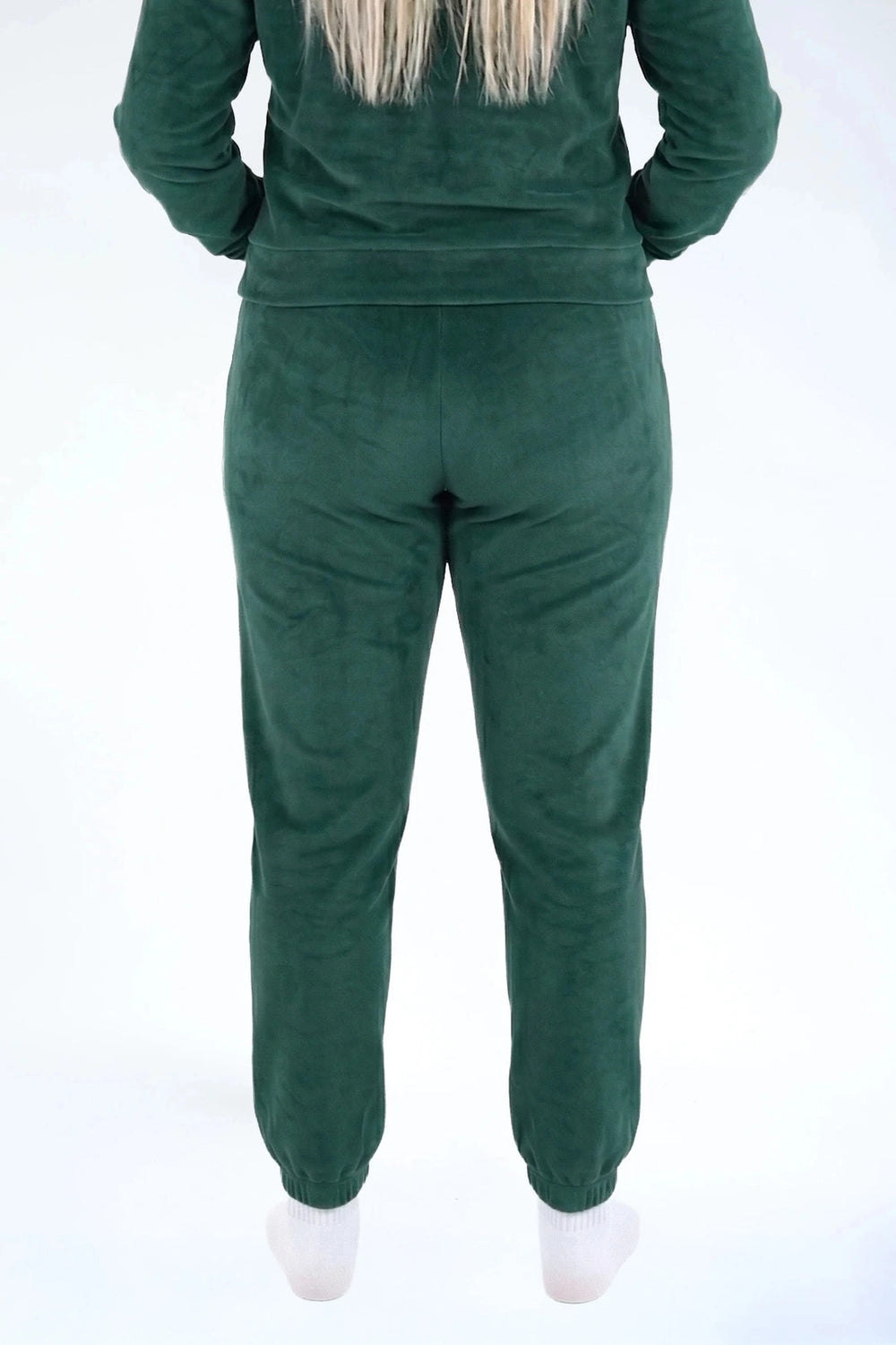 Velvet Jogger Forest Green — fluwelen twinning jogger — detail | Donder