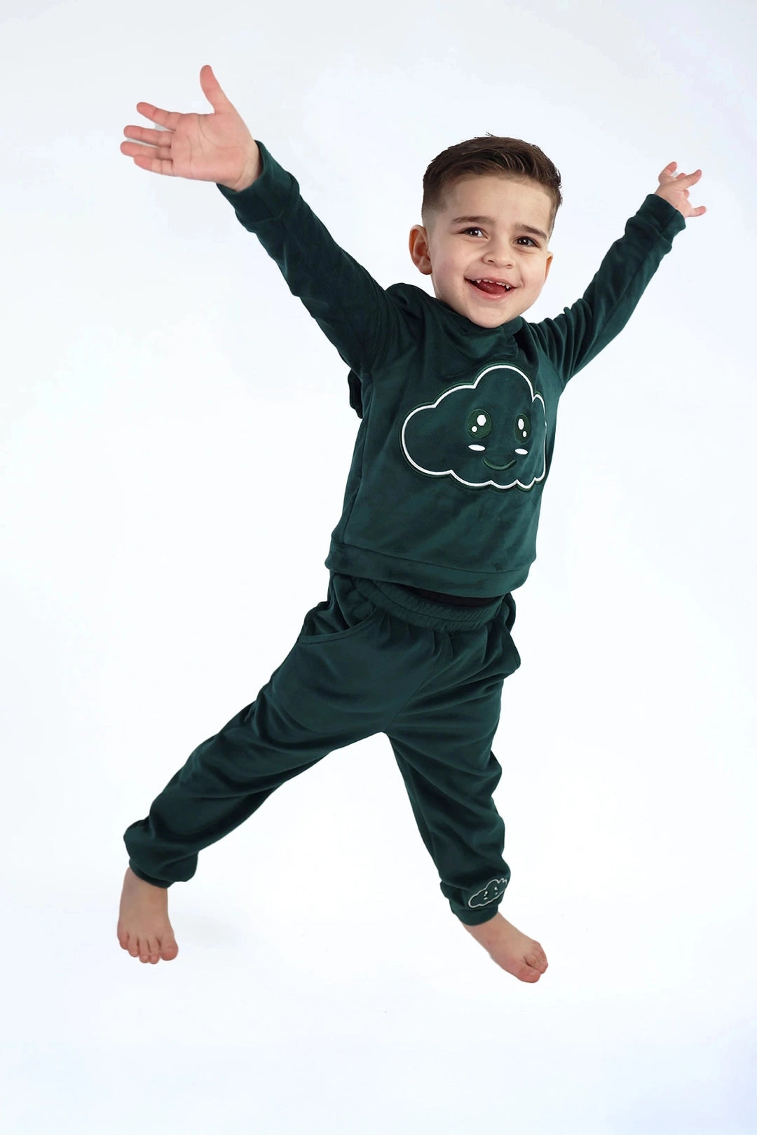 Velvet Suit Forest Green — luxe fluwelen kinderpak groen — achterkant | Donder
