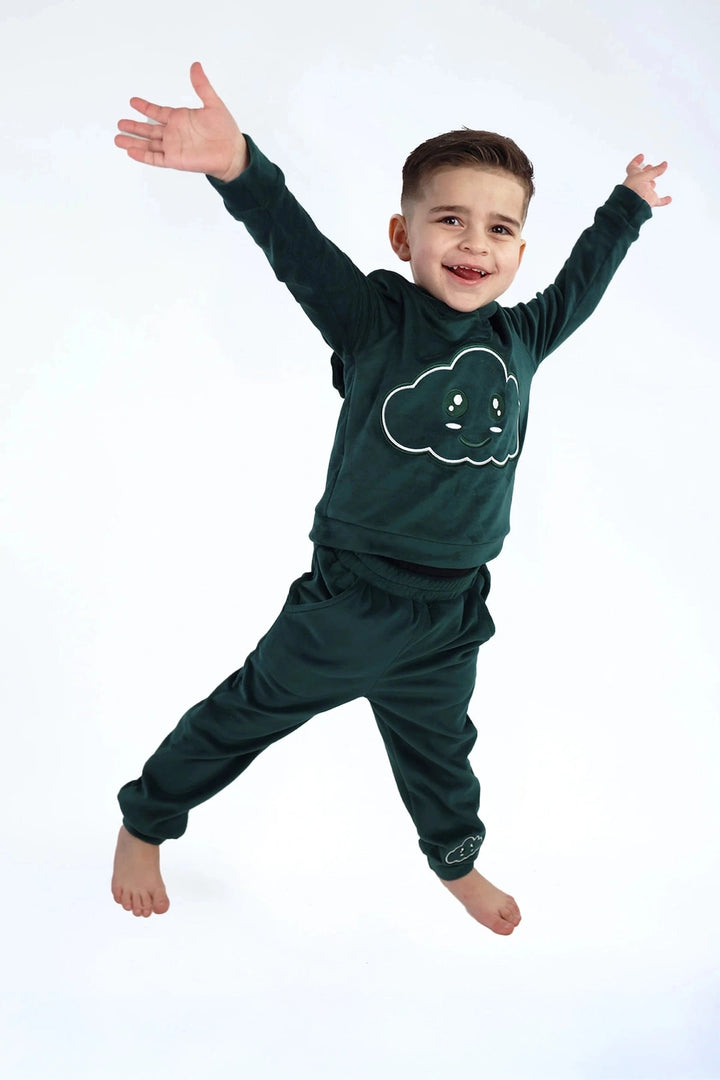 Velvet Suit Forest Green — luxe fluwelen kinderpak groen — achterkant | Donder