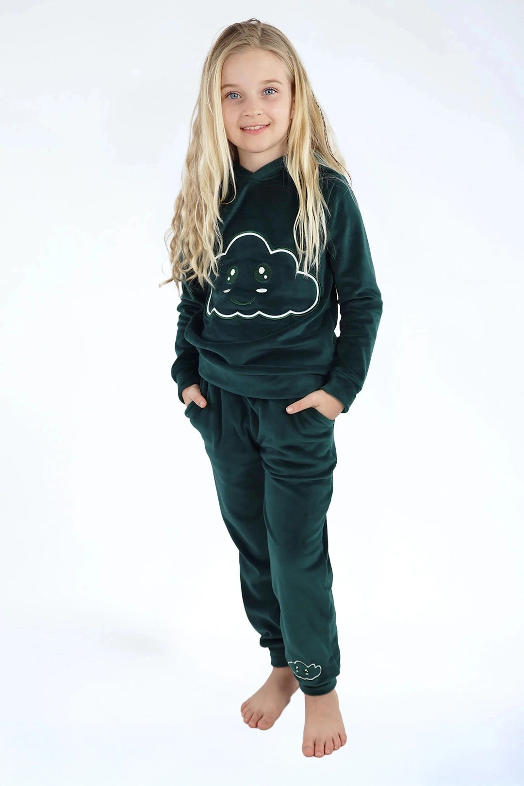Velvet Suit Forest Green — luxe fluwelen kinderpak groen — detail | Donder