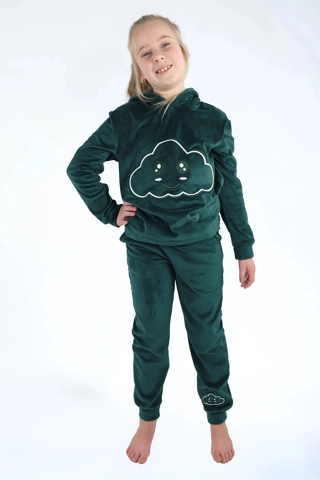 Velvet Suit Forest Green — luxe fluwelen kinderpak groen — volledig beeld | Donder