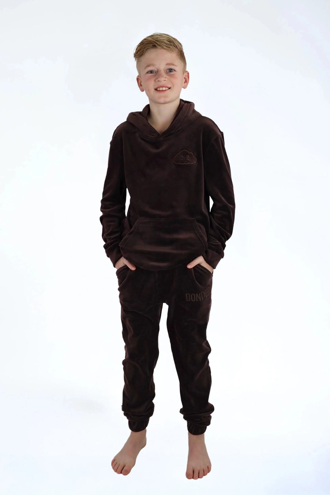 Velvet Suit Teddy Brownie — luxe fluwelen kinderpak bruin — achterkant | Donder